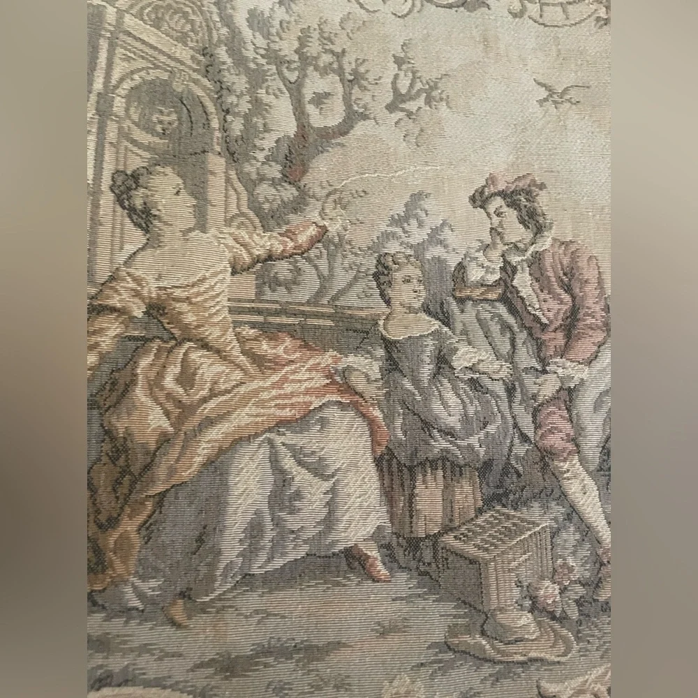 Vintage French Tapestry with Pastoral Scene wall hanging